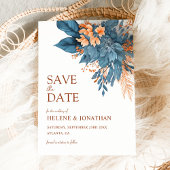 Stoffig Blauw Terracotta Boho Floral Elegant Huwel Save The Date