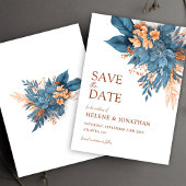 Stoffig Blauw Terracotta Boho Floral Elegant Huwel Save The Date