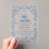 Stoffig Blauw Toile Bloemen Bow Baby Boy Douche Acryl Uitnodigingen (Insitu (Draagbaar))
