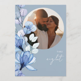 Stoffig Blauw Transparant Bloemen Foto Tafelnummer