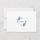 Stoffig Blauw Transparant Bloemen Monogram Bruilof RSVP Kaartje (Achterkant)