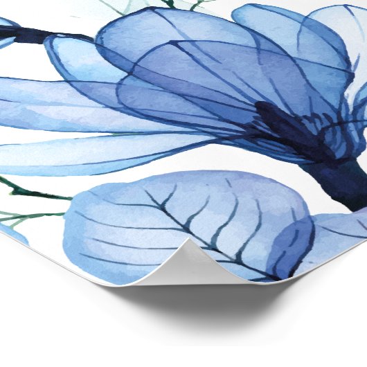Stoffig Blauw Transparante Bloemdoop Welkomstbord Poster (Hoek)