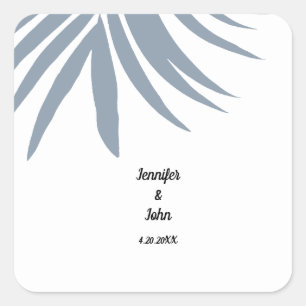 Stoffig blauw tropisch palmblad Elegant Cool Weddi Vierkante Sticker