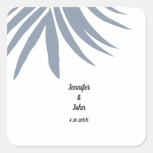 Stoffig blauw tropisch palmblad Elegant Cool Weddi Vierkante Sticker (Voorkant)