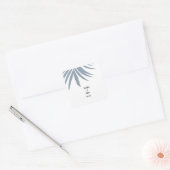 Stoffig blauw tropisch palmblad Elegant Cool Weddi Vierkante Sticker (Envelop)