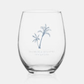 Stoffig Blauw Tropische Palm Trees Strand Bruiloft Wijnglas Zonder Voet (Voorkant)