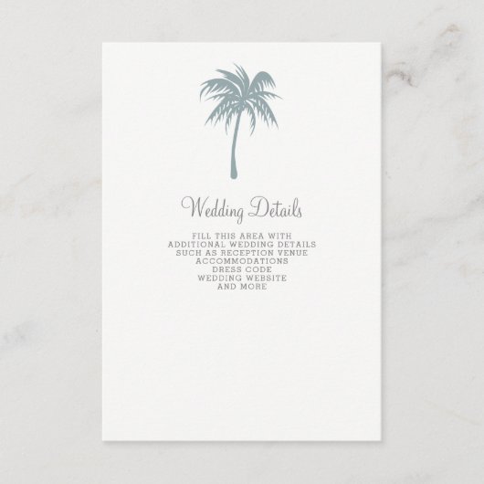 Stoffig Blauw Tropische Palmboom Bruiloft Informatiekaartje (Voorkant)