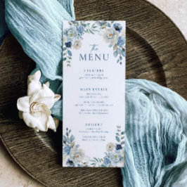 Stoffig Blauw Trouwmenu Bloemen Trouwdiner Menu