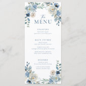 Stoffig Blauw Trouwmenu Bloemen Trouwdiner Menu (Voorkant)