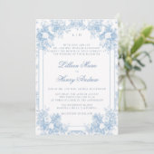 Stoffig Blauw  Tuin Franse Bloemen Huwelijk Kaart (Staand voorkant)