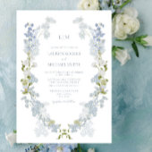 Stoffig Blauw Tuin Monogram Bruiloft Kaart