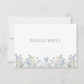  Stoffig Blauw Tuin QR Code Monogram Bruiloft RSVP Kaartje (Voorkant)