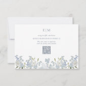 Stoffig Blauw Tuin QR Code Monogram Bruiloft RSVP Kaartje (Achterkant)