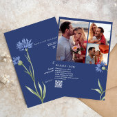 Stoffig blauw Vet Bloemen stijlvol Qr code bruilof Kaart