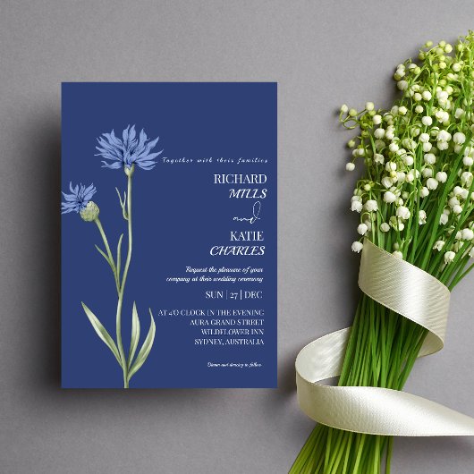 Stoffig blauw Vet Bloemen stijlvol Qr code bruilof Kaart