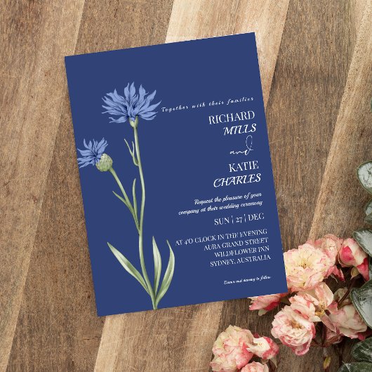 Stoffig blauw Vet Bloemen stijlvol Qr code bruilof Kaart