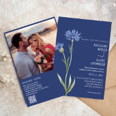 Stoffig blauw Vet Bloemen stijlvol Qr code bruilof Kaart