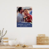 Stoffig Blauw Vet Bloemen Stijlvolle QR Code Bruil Poster (Keuken)