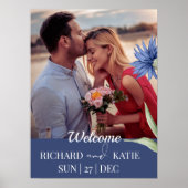 Stoffig Blauw Vet Bloemen Stijlvolle QR Code Bruil Poster (Voorkant)