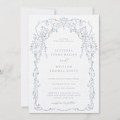 Stoffig Blauw Victoriaans Lijst Bruiloft Kaart (Voorkant)