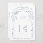 Stoffig Blauw Victoriaans Lijst Tafelnummer (Voorkant / Achterkant)