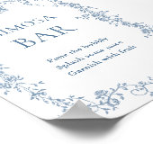 Stoffig Blauw Victoriaans Mimosa Bar Trouwbord Poster (Hoek)