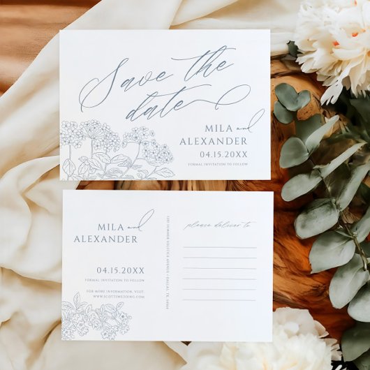 Stoffig Blauw Victoriaans Modern Bruiloft Save The Date