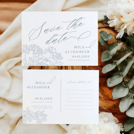 Stoffig Blauw Victoriaans Modern Bruiloft Save The Date
