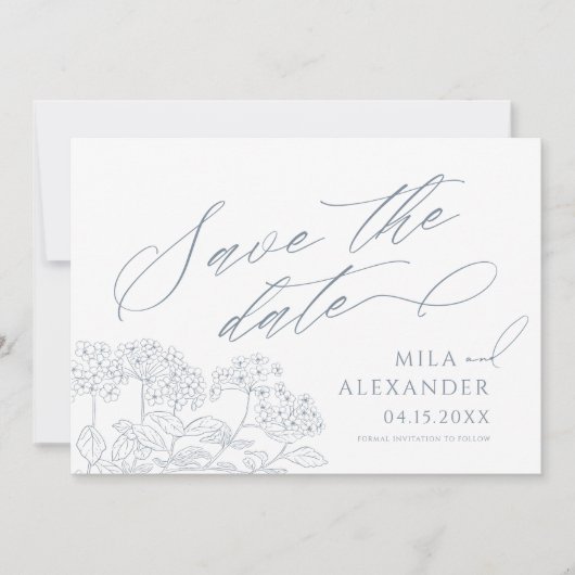 Stoffig Blauw Victoriaans  Modern Bruiloft Save The Date (Voorkant)