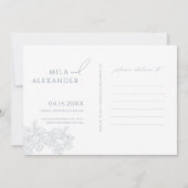 Stoffig Blauw Victoriaans Modern Bruiloft Save The Date (Achterkant)