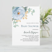Stoffig blauw waterkleurig bloemig baby shower kaart (Staand voorkant)