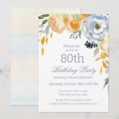 Stoffig Blauw Waterverf Bloemen 80ste Verjaardagsf Kaart (Voorkant / Achterkant)