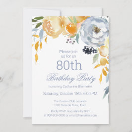 Stoffig Blauw Waterverf Bloemen 80ste Verjaardagsf Kaart