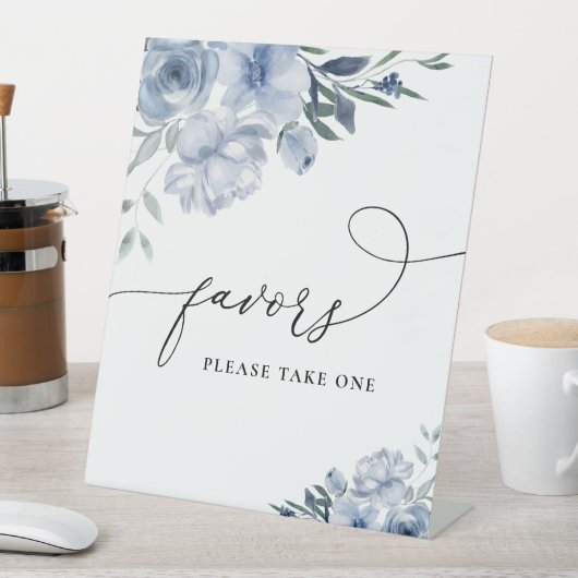 Stoffig blauw waterverf bloemen gunsten teken reclamebord met voetstuk (Insitu)