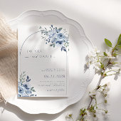 Stoffig Blauw Waterverf Bloemenboog Bruiloft Kaart