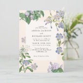 Stoffig blauw waterverf bloemenklassiek bruiloft kaart (Staand voorkant)