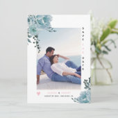 Stoffig blauw waterverf bloesem roze en foto save the date (Staand voorkant)