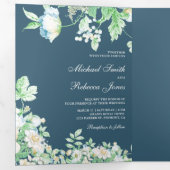 Stoffig Blauw Waterverf Botanisch Bladblad Bruilof Drieluik Uitnodiging (Binnenzijde eerst)