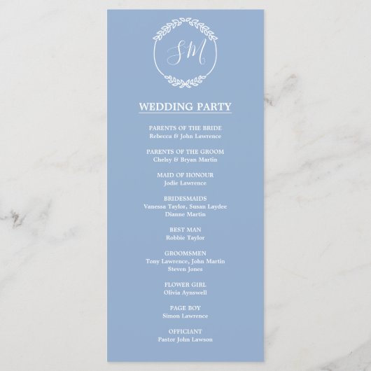 Stoffig Blauw Waterverf Foliage Trouwceremonie Programmakaart (Achterkant)