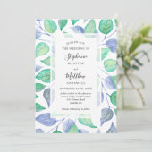 Stoffig Blauw Waterverf Geschilderd Bladerwerk Bru Kaart (Staand voorkant)