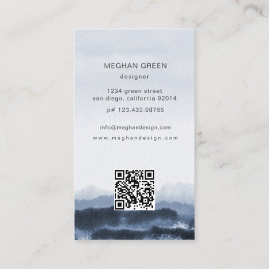 Stoffig blauw waterverf landschap Visitekaartje (Achterkant)