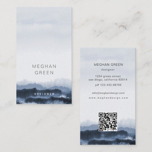 Stoffig blauw waterverf landschap Visitekaartje (Voorkant / Achterkant)