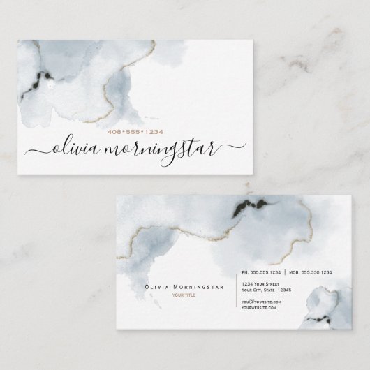 Stoffig Blauw Waterverf Marmer Abstract Visitekaartje (Voorkant / Achterkant)