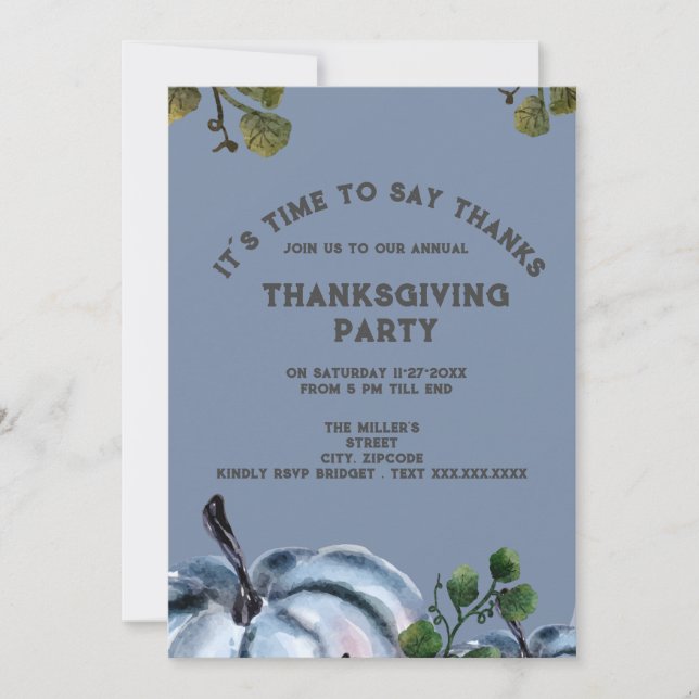 Stoffig blauw waterverf pompoen Thanksgiving feest (Voorkant)