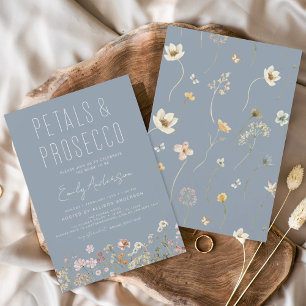 Stoffig Blauw Wildbloem Petals & Prosecco Bridal Kaart