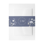 Stoffig blauw wildflower monogram bruiloft uitnodigingen wikkel (Voorkant Voorbeeld)