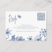 Stoffig blauw wildflower QR code bruiloft RSVP Informatiekaartje (Voorkant)