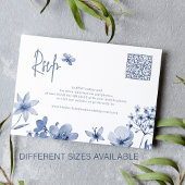 Stoffig blauw wildflower QR code bruiloft RSVP Informatiekaartje