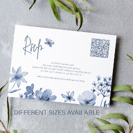 Stoffig blauw wildflower QR code bruiloft RSVP Informatiekaartje