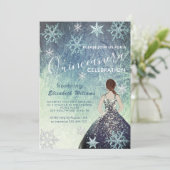 Stoffig blauw Winter wonderland glitter jurk Kaart (Staand voorkant)